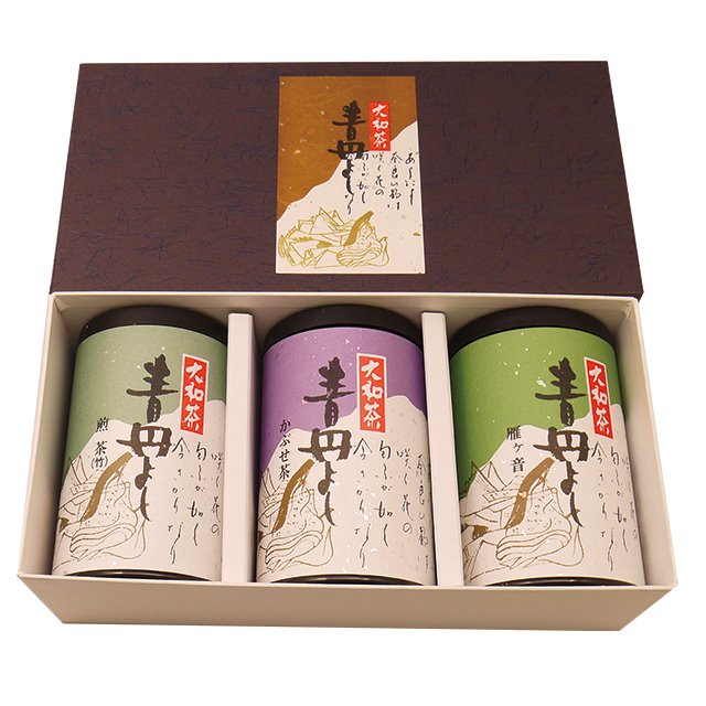 大和茶「青丹よし」3本セット（かぶせ茶100g缶、煎茶竹印100g缶、かりがね100g缶） 